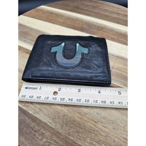 True Religion GENUINE LEATHER WALLET Bi-Fold BLACK‎ / CAMO HORSESHOE